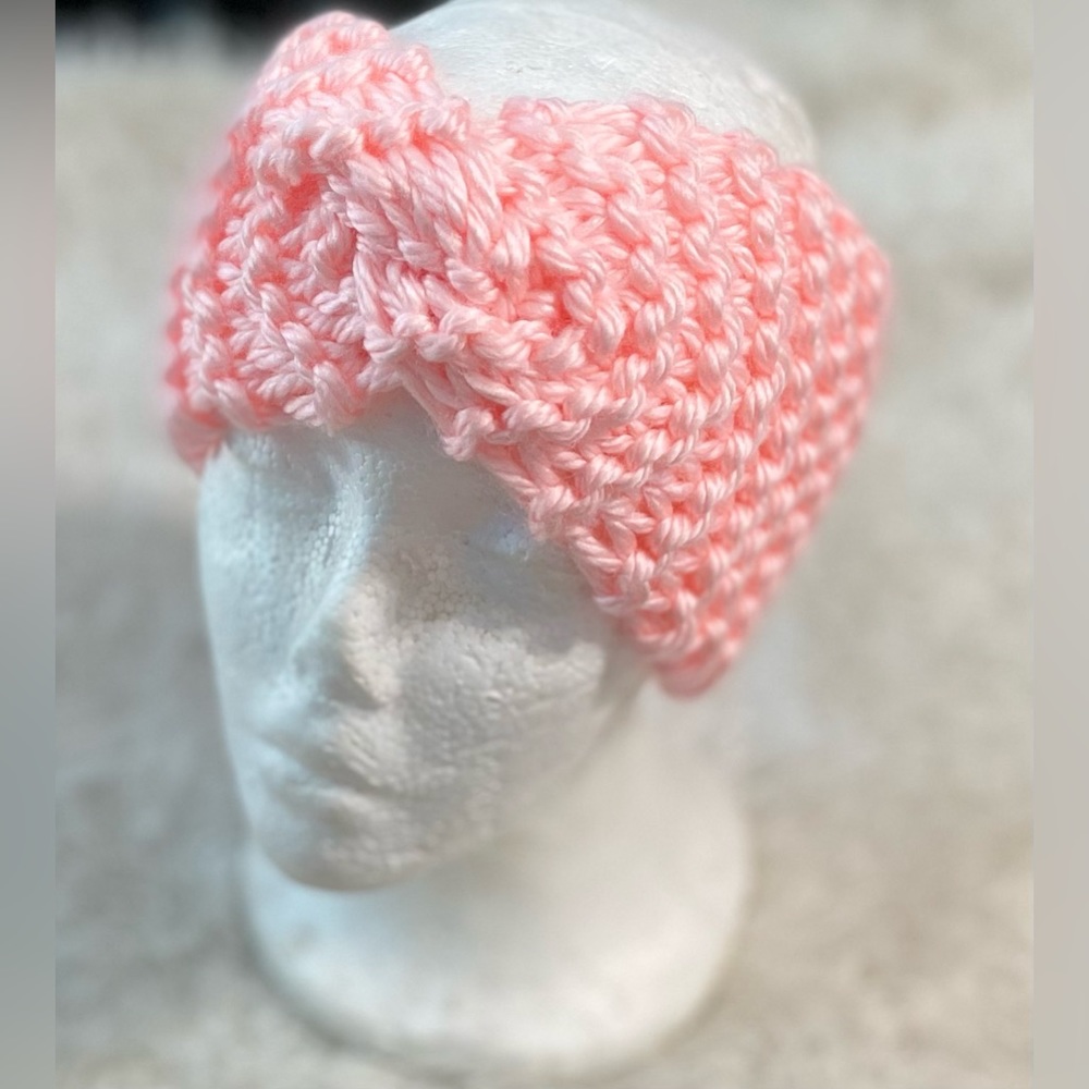 Handmade Hand Crafted Knit Twist Headband Pink adult/teen size